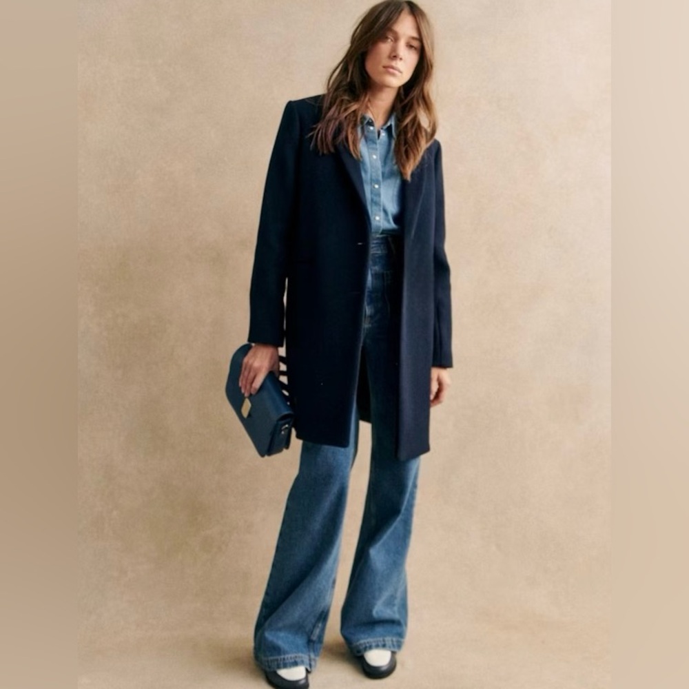 Jill Sander for Uniqlo cashmere blend navy coat S sesame cos